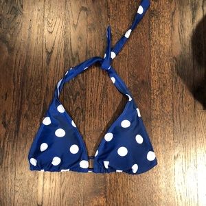 Blue and white polka dot bikini